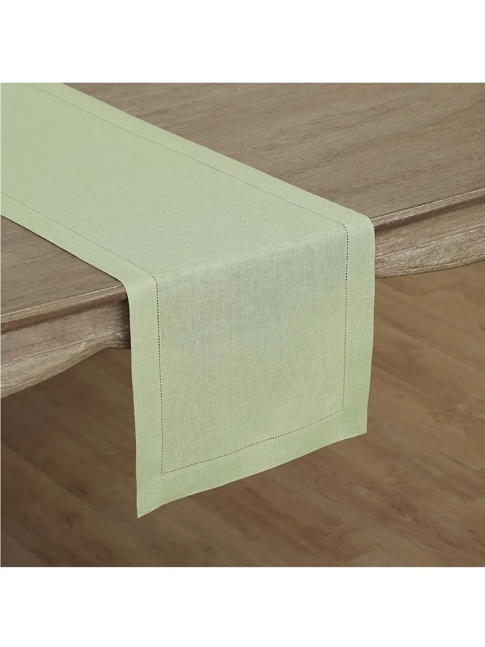 NEW Solino Home 100% Pure Linen Table Runner Sage Green. Classic Hemstitch